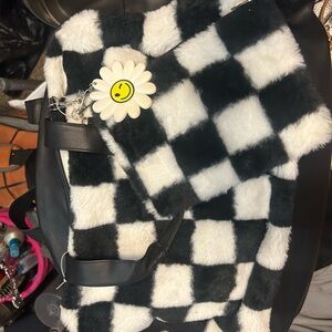 Checkered Black and White Faux Fur Bag